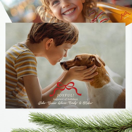 Klassieke retro rode kerst boog foto feestdagenkaart