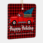 Klassieke retro rode pick-up truck rood zwart plai keramisch ornament (Rechts)