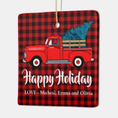 Klassieke retro rode pick-up truck rood zwart plai keramisch ornament (Links)