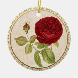 Klassieke Retro Rode Roos Kerst Keramiek Ornament
