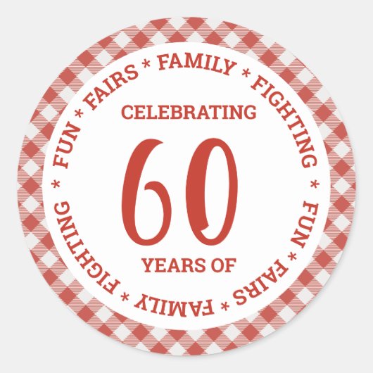 Klassieke Retro Rode Witte Gingham Geruite Aangepa Ronde Sticker (Voorkant)