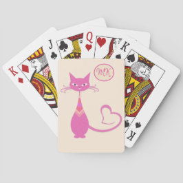Klassieke Retro rororoze kat hartslag monogram Pokerkaarten