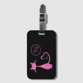 Klassieke Retro Roze keuty Cat Heart Tail Monogram Bagagelabel (Voorkant (verticaal))