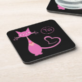 Klassieke Retro Roze keuty Cat Heart Tail Monogram Bier Onderzetter (Linkerzijde)