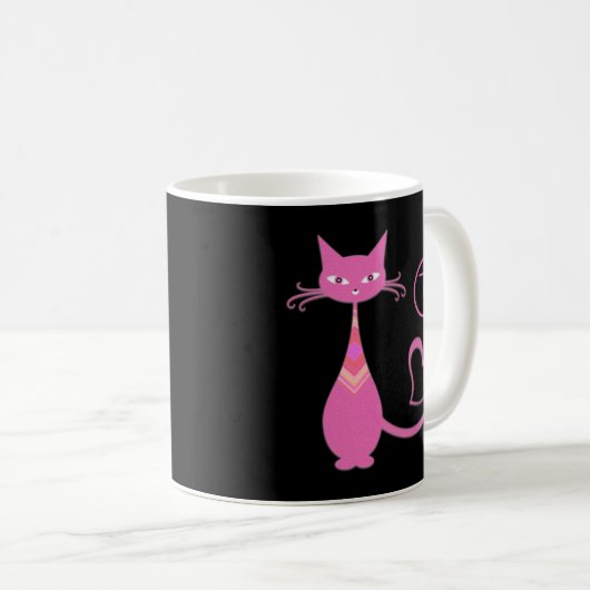 Klassieke Retro Roze keuty Cat Heart Tail Monogram Koffiemok (Voorkant rechts)