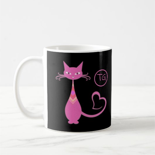 Klassieke Retro Roze keuty Cat Heart Tail Monogram Koffiemok (Links)