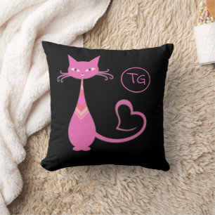 Klassieke Retro Roze keuty Cat Heart Tail Monogram Kussen