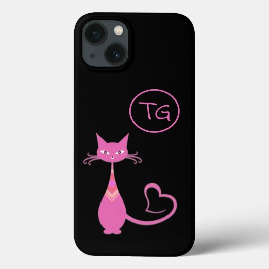 Klassieke Retro Roze Kitty Kat Hart Staart Monogra Case-Mate iPhone Case (Achterkant)