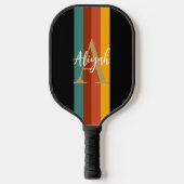 Klassieke Retro Stripes Monogram Script Naam Aange Pickleball Paddle (Voorkant)