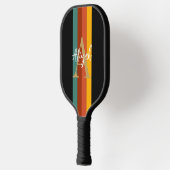 Klassieke Retro Stripes Monogram Script Naam Aange Pickleball Paddle (Links)
