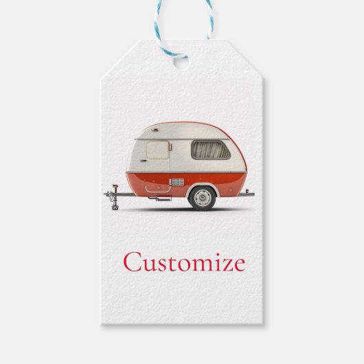 Klassieke Retro Teardrop Camper Thunder_Cove Cadeaulabel (Voorkant)