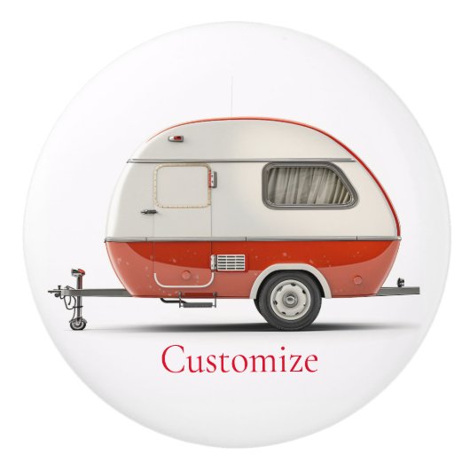 Klassieke Retro Teardrop Camper Thunder_Cove Keramische Knop (Voorkant)
