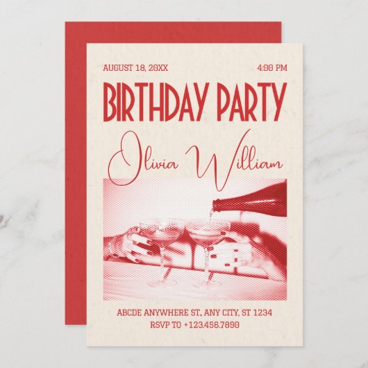 Klassieke retro verjaardagsfeestje kaart (Voorkant / Achterkant)