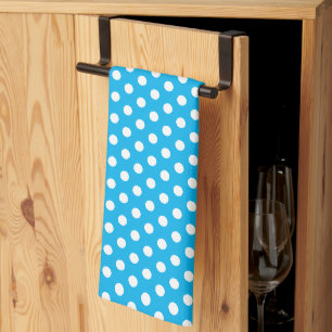Klassieke Retro Vintage Witte Stippen op Hemelblau Theedoek