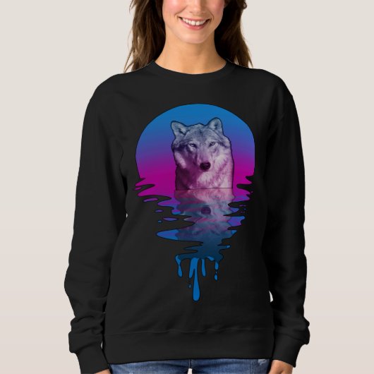 Klassieke Retro Zonsondergang Wolf Trui (Voorkant)