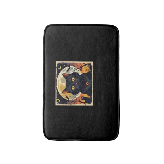 Klassieke Retro Zwarte Kat Halloween T-shirt Class Badmat (Voorkant Verticaal)