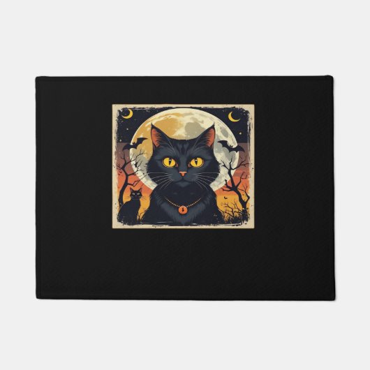 Klassieke Retro Zwarte Kat Halloween T-shirt Class Deurmat (Voorkant)