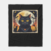 Klassieke Retro Zwarte Kat Halloween T-shirt Class Fleece Deken (Voorkant)