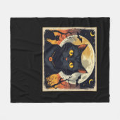 Klassieke Retro Zwarte Kat Halloween T-shirt Class Fleece Deken (Voorkant (Horizontaal))