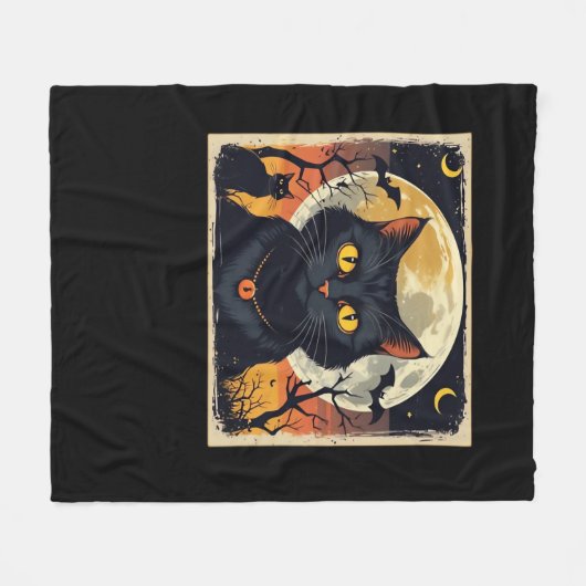 Klassieke Retro Zwarte Kat Halloween T-shirt Class Fleece Deken (Voorkant (Horizontaal))