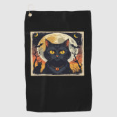 Klassieke Retro Zwarte Kat Halloween T-shirt Class Golfhanddoek (Voorkant)