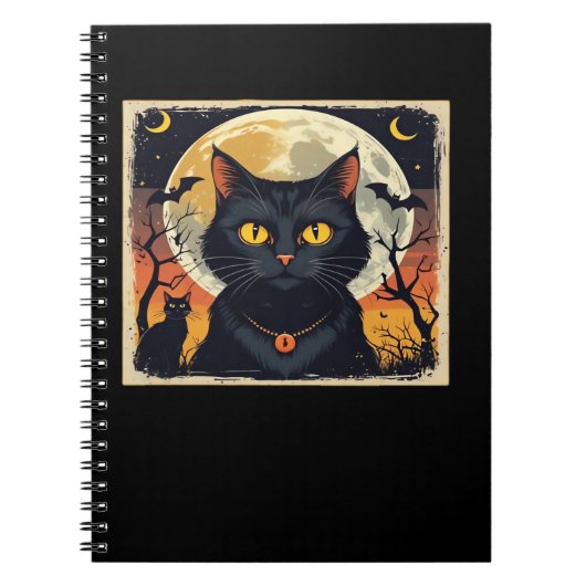 Klassieke Retro Zwarte Kat Halloween T-shirt Class Notitieboek (Voorkant)