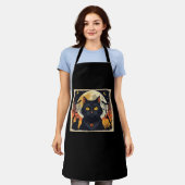 Klassieke Retro Zwarte Kat Halloween T-shirt Class Schort (Gedragen)