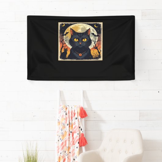 Klassieke Retro Zwarte Kat Halloween T-shirt Class Spandoek (Insitu)
