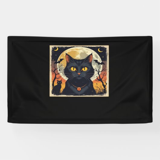 Klassieke Retro Zwarte Kat Halloween T-shirt Class Spandoek (Horizontaal)