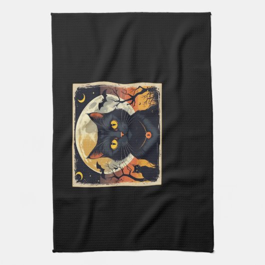 Klassieke Retro Zwarte Kat Halloween T-shirt Class Theedoek (Verticaal)