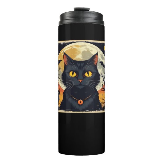Klassieke Retro Zwarte Kat Halloween T-shirt Class Thermosbeker (Voorkant)