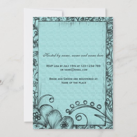 Klassieke, retroblauwe en zwarte bridale schoen kaart (Achterkant)