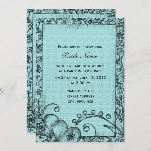 Klassieke, retroblauwe en zwarte bridale schoen kaart (Voorkant / Achterkant)