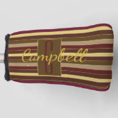 KLASSIEKE RICH BROWN GOLD STRIPE PATROON MONOGRAM GOLFHEADCOVER (Voorkant)
