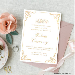 Klassieke Rococo Lijst Gouden Script Walima Ceremo Kaart
