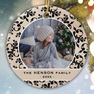 Klassieke Rococo Patroon Familie Foto Kerstmis Keramisch Ornament