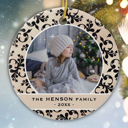 Klassieke Rococo Patroon Familie Foto Kerstmis Keramisch Ornament