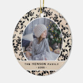Klassieke Rococo Patroon Familie Foto Kerstmis Keramisch Ornament (Links)