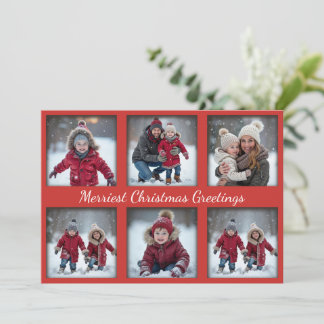 Klassieke Rode 6-Foto Kerstgroeten | Familie Feestdagenkaart