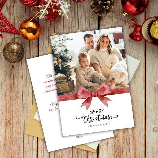 Klassieke Rode Aangepaste Foto & Bericht Kerstmis Feestdagenkaart