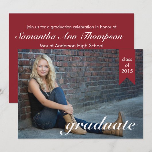 Klassieke rode Afstuderen aankondiging - Uitnodige (Voorkant / Achterkant)