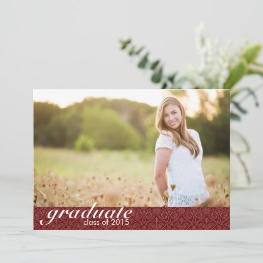 Klassieke rode Afstuderen aankondiging - Uitnodige (Staand voorkant)