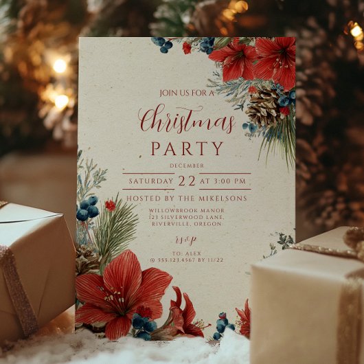 Klassieke Rode Amaryllis Kerstviering Kaart