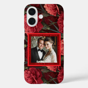 Klassieke rode anjeraccent retro trouw case-mat iPhone 16 hoesje