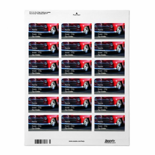 Klassieke rode auto Adresetiketten Etiket (Full Sheet)