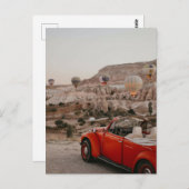 Klassieke  rode auto die warme luchtballonnen kijk briefkaart (Voorkant / Achterkant)