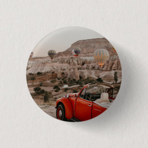 Klassieke  rode auto die warme luchtballonnen kijk ronde button 3,2 cm