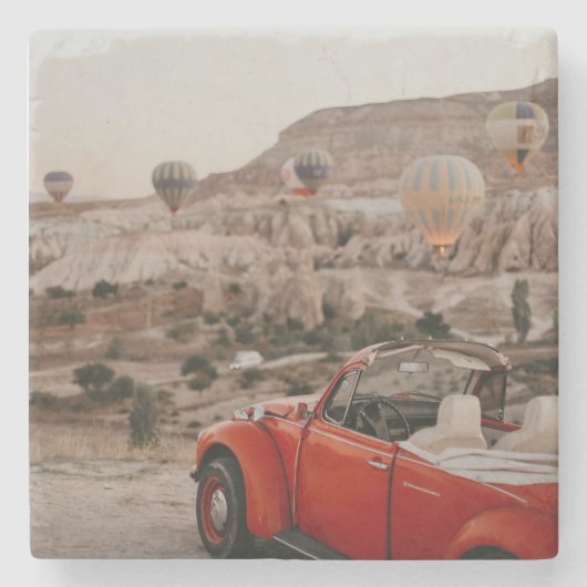 Klassieke  rode auto die warme luchtballonnen kijk stenen onderzetter (Voorkant)