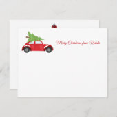 Klassieke rode auto en kerstboom prettig kerstfees notitiekaartje (Voorkant / Achterkant)
