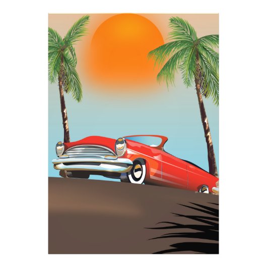 Klassieke rode auto in het paradijs foto afdruk (Voorkant)